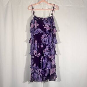 Eva Blue Purple Paisley Ruffle Dress with Beaded Straps